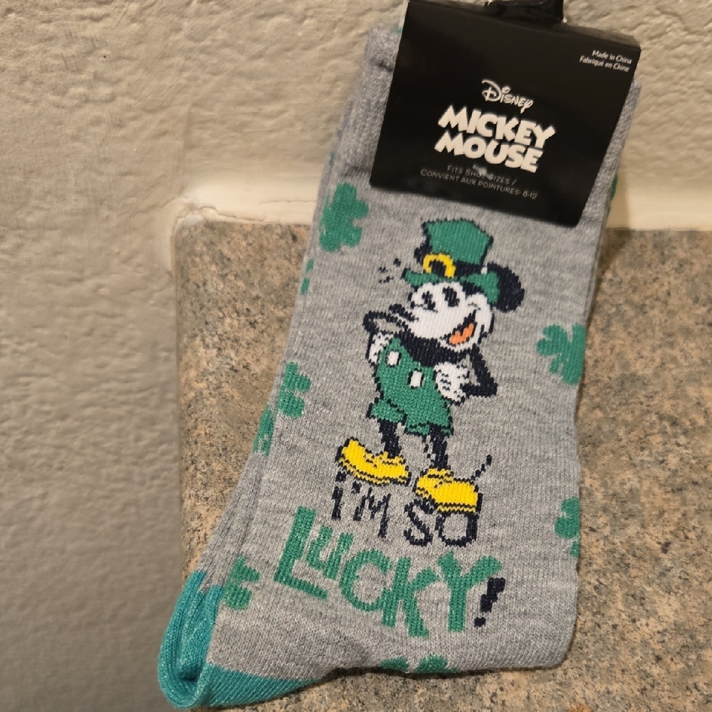 Disney Mickey Mouse Lucky Gray and Teal Unisex Socks Nwt